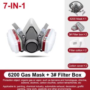 סט מסכת גז חצי פנים 6200 בתצורת 7-ב-1 להגנה מפני אדים אורגניים וכימיקלים
