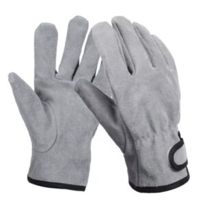 כפפות עבודה מעור הפוך אפור עם סגירת סקוטש