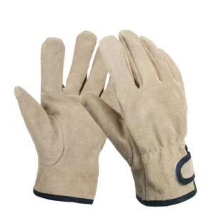 כפפות עבודה מעור הפוך בז' עם סגירת סקוטש