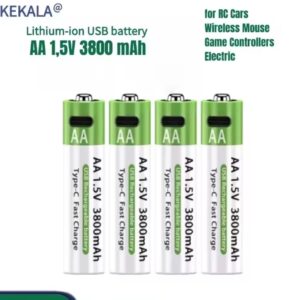 2025 סוללת AA נטענת באמצעות USB 1.5V חדשה בנפח 3800 mAh סוללת ליתיום-יון לשלט מרחוק עכבר סוללת צעצוע חשמלי + כבל Type-C