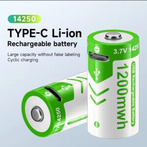 4 יחידות לסוללת ליתיום 14250 עם קיבולת גדולה USB סוג-3.7V C סוללה נטענת מד סוללה אלקטרונית
