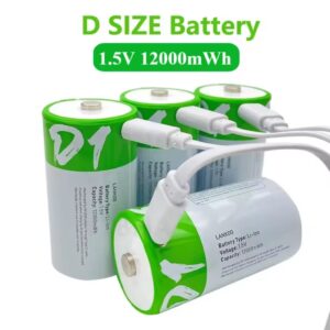 סוללות נטענות USB 12000mWh בגודל D LR20 Li-ion 1.5V עם כבל Type-C למכשירי גז מטבח גז נוזלי