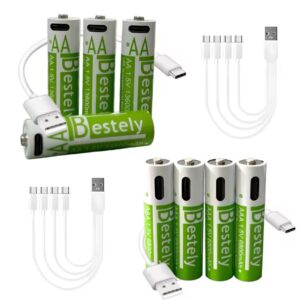 סוללת AA נטענת בנפח 13600mAh וסוללת AAA בנפח 6800mAh, סוללות Li-ion עם כבלי USB Type C, חיי סוללה ארוכים במתח 1.5V, טעינה עצמית נמוכה