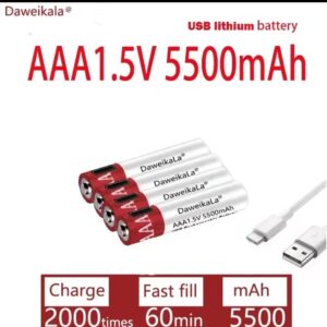 סוללת ליתיום יון נטענת עבור שלט 1.5V AAA 5500mAh USB-C רחוק עכבר אלחוטי+מטען כבלים סוללות בקיבולת גדולה