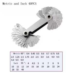 סט מדידת הברגות נייד, מדויק ומדויק: מד תקע מטרי ואינצ'י 55/60 מעלות למדידת מרווח הברגות וסיבובי שיניים