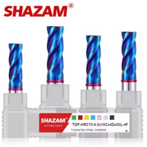 שאזאם TGP-HRC70 4f צבע מעגל שטוח קצה טחנה טונגסטן פלדה ציפוי כחול קרביד ציפוי כרסום מכני cnc