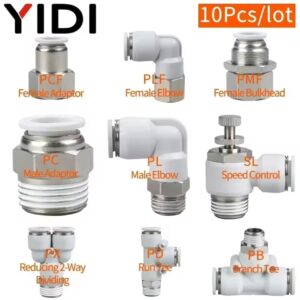 10 יחידות חיבורי פנאומטיים חיבור 1/8 1/4 1/2 3/8 אינץ ל-5/32 5/16 12מ״מ 10 מ״מ 8 מ״מ 6 מ״מ 4 מ״מ צינור אוויר צינור חיבור