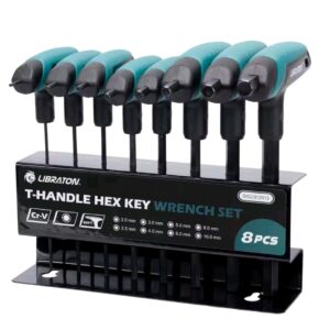 סט מפתחות אלן עם ידית T 8 חלקים, פלדת Cr-V, אחיזה ארגונומית, עם מעמד אחסון