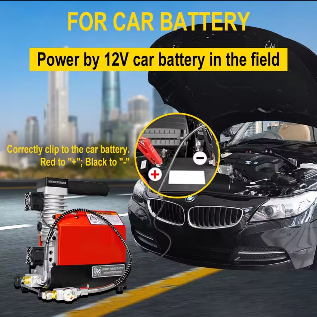 מדחס אוויר נייד GX CS2 300Bar 12V PCP בלחץ גבוה 4500Psi עם מתאם חשמל 12V למיכל רובה PCP Scuba – תמונה 2