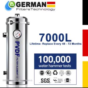 מערכת טיהור מים בעלת זרימה גבוהה לכל הבית, מסנן מים מינרליים מנירוסטה 7000 ליטר, PVDF לשימוש חוזר מחזיק מעמד מעל 4-6 שנים