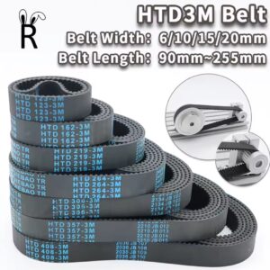 חגורת זמן HTD3M אורך 90mm עד 255mm רוחב חגורה 3M 10mm 15mm 20mm חגורות 6mm חגורה סינכרונית 3M סגורה חגורת גומי HTD 3M