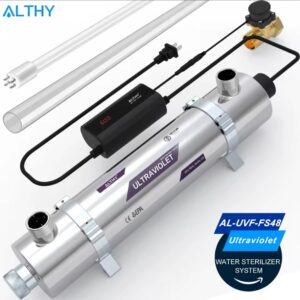 מערכת סטריליזציה במים אולטרה-סגול עם מסנן ומסנן + מתג שליטה חכם בזרימה מפלדת אל-חלד 12GPM