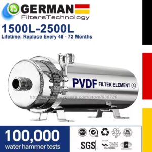 מערכת טיהור מים בעלת זרימה גבוהה לכל הבית, מסנן מים מינרליים מנירוסטה 1500L-2500L, PVDF לשימוש חוזר מחזיק מעמד מעל 4-6 שנים