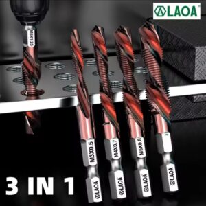 מקדח הברגה LAOA 1/6 יחידות עם ידית משושה, מכיל קובלט HSS, מקדח הברגה למכונה, מקדח הברגה מורכב M3 M4 M5 M6 M8 M10, כלי ידני