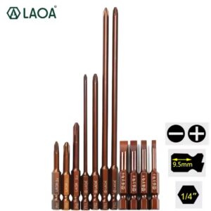 ביט פלדת סגסוגת S2 למברגה חשמלית ביט מברגה LAOA 1pc מקדחה ידנית עם מגנטיזם סוג חריץ ביט פיליפס