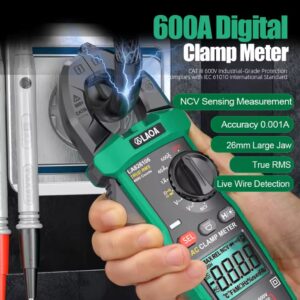 מד קלמפ דיגיטלי חכם LAOA למניעת שריפה 600A זרם מתח AC DC עם תאורה אחורית לשימוש בבית התעשייתי