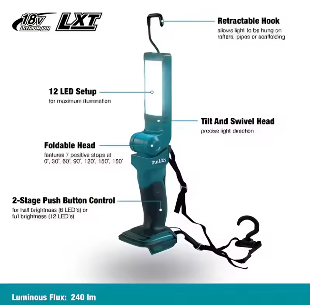 מנורת תאורה חיצונית Makita 18V DML801 תאורה חיצונית DML801 פנס LED נטענת אור שמש מתקפל 801 - Image 3