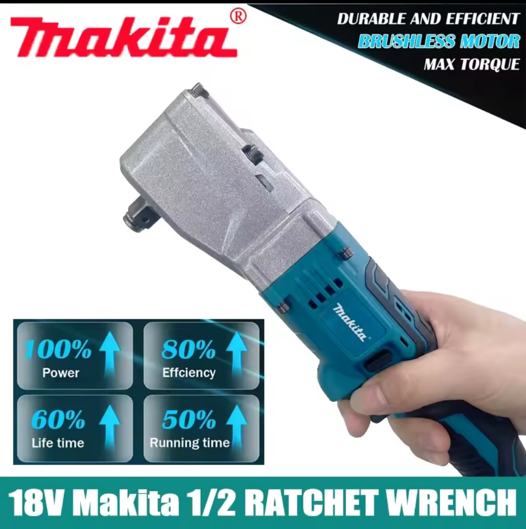 מקיטה מפתח חשמלי בזווית ימין 18V, מפתח ראטשט טרוס בזווית של 90 מעלות, כלי תיקון לרכב עם כוח סיבוב גבוה של ליתיום בקוטר 1/2 אינץ' - Image 2
