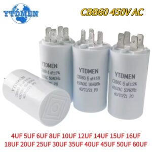 כניסה כפולה CBB60 450VAC 4pin מתחיל קונדנסטור 1PCS 4UF 5UF 6UF 8UF 16UF מחליף מנוע חשמלי קונדנסטורים 20UF 60UF