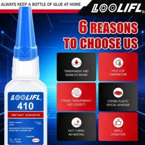 דבק מיידי ציאנואקרילט דבק סופר 5 שניות LOOLIFL 410 ייבוש מהיר, עבור מתכת פלסטיק גומי עץ זכוכית כלי הדבקה עשה זאת בעצמך
